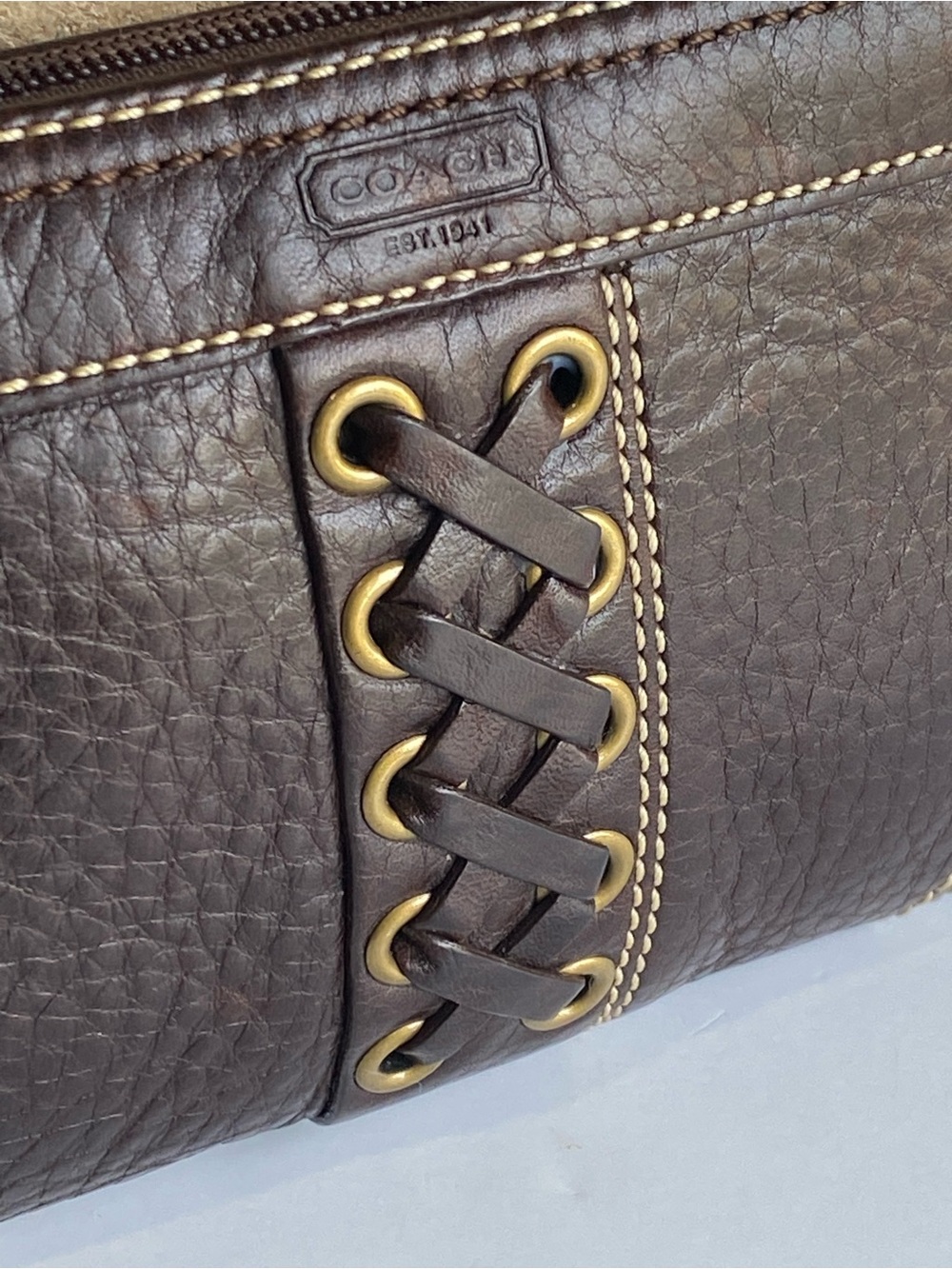 Coach Laced Corset Woven Chelsea Dark Brown Leather Wristlet Y2K - Picture 3 of 14